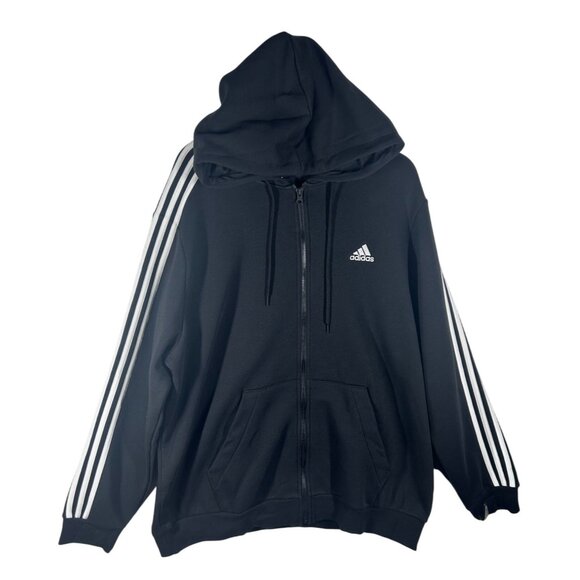 Adidas Hoodie Women 2X Black With Zipper & White Stripes New With‎ Tags - Picture 1 of 7